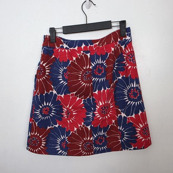 Boden Red White Blue Floral A-Line Mini Cute Twee Patriotic Mini Skirt Size 4 - Picture 4 of 7